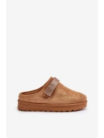 Dámské pantofle vyhřívané kožíškem na platformě Camel Azida