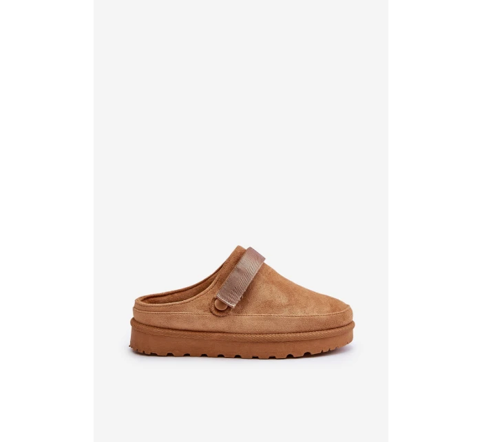 Dámské pantofle vyhřívané kožíškem na platformě Camel Azida