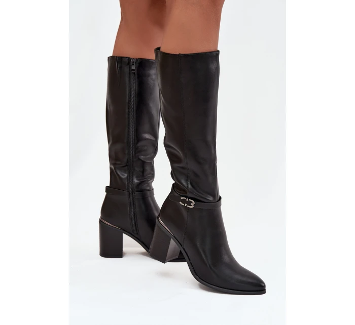 Dámské kozačky zateplené na klínku s přezkou  černé model 21712769 - SERGIO LEONE