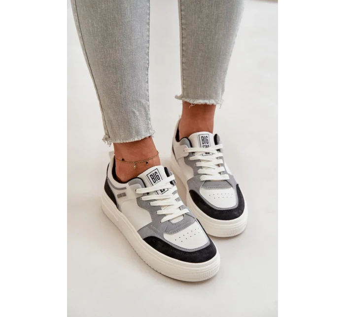Dámské Nízké Tenisky Z Eko Kůže Big Star Bílo-Šedé Dámské Nízké Tenisky Z Eko Kůže Big Star Bílo-Šedé