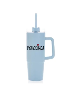 POHODINDA - svetlě modrá cestovní termoska s průhledným víčkem 900 ml