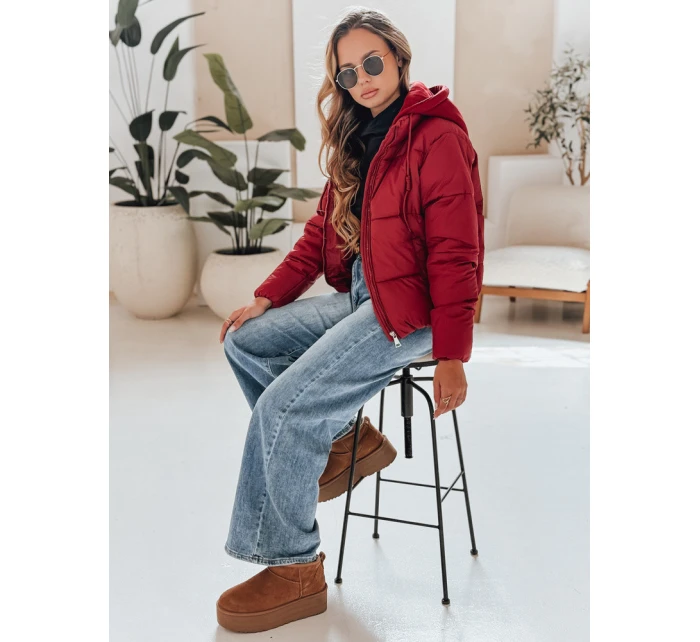 Dámská krátká zimní bunda GLAMVO s kapucí vínová FashionStreet TY4949