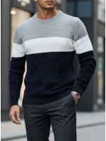 Pánský svetr s kulatým výstřihem šedý tmavě modrý Dstreet model 21994012 - FashionStreet