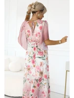 Vzdušné maxi šaty s obálkovým výstřihem a květinovým vzorem PINK model 21178446 - numoco basic