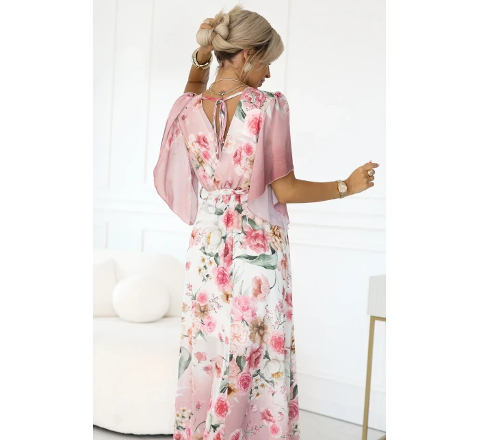 Vzdušné maxi šaty s obálkovým výstřihem a květinovým vzorem PINK model 21178446 - numoco basic