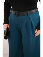 Dámské kalhoty Plus Size s širokou nohavicí a páskem mořská Dámské kalhoty Plus Size s širokou nohavicí a páskem mořská