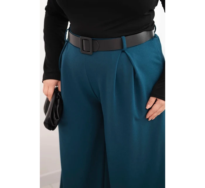 Dámské kalhoty Plus Size s širokou nohavicí a páskem mořská Dámské kalhoty Plus Size s širokou nohavicí a páskem mořská
