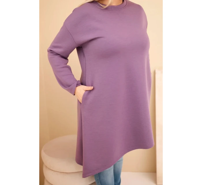 Dámská suknička Plus Size z viskózy s volným střihem a dlouhým rukávem fialová