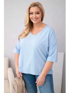 Dámská bavlněná oversize halenka Plus Size s výstřihem do V modrá