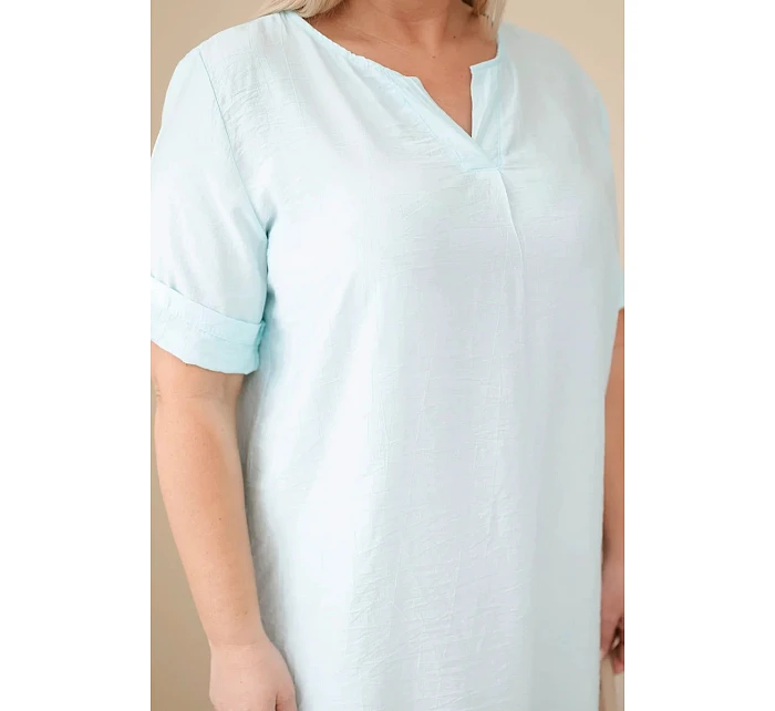 Dámské viskózové šaty Plus Size s krátkým rukávem a výstřihem do V mentolová