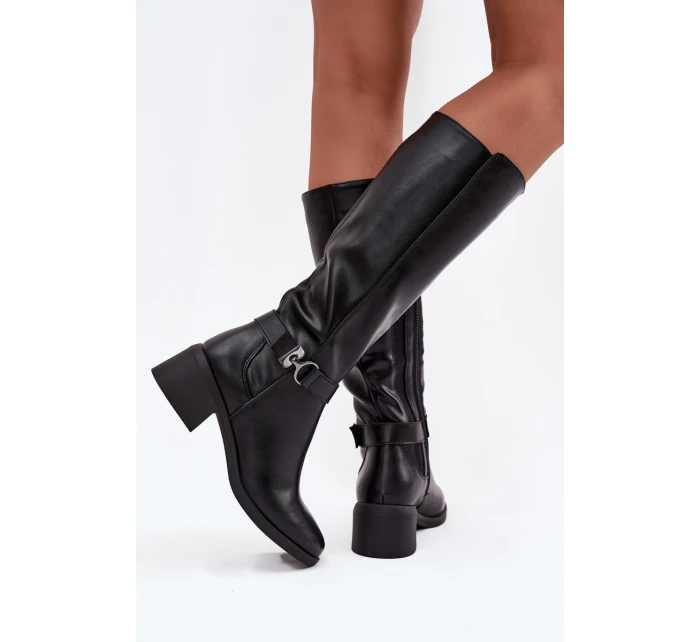 dámské kozačky na klínu s páskem  černé model 21714145 - SERGIO LEONE