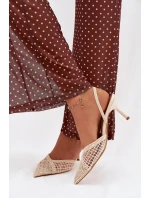 Sandály z pleteniny na jehlovém podpatku světle béžové model 21919223 - Boto