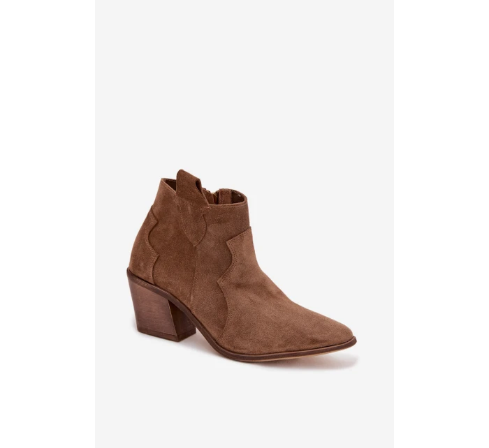 Kovbojky z pravé semišové kůže model 22035885 Khaki - Zazoo