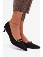 Dámské lodičky na nízkém podpatku s ozdobným páskem Černé model 22037735 - Boto
