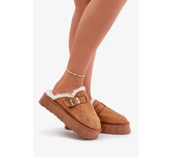 Dámské Pantofle Na Silné Podešvi S Kožešinou A Přezkou Camel Linneola Dámské Pantofle Na Silné Podešvi S Kožešinou A Přezkou Camel Linneola
