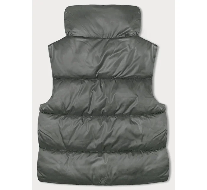 Krátká dámská vesta v khaki barvě se stojáčkem (B8245-11)