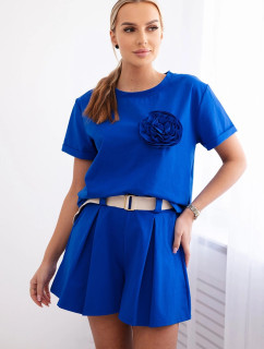 model 20106009 punto set s ozdobnou květinou halenkové + šortky chrpově modrá - K-Fashion