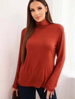 Dámská viskózová blůza s rolákem a dlouhým rukávem hnědá