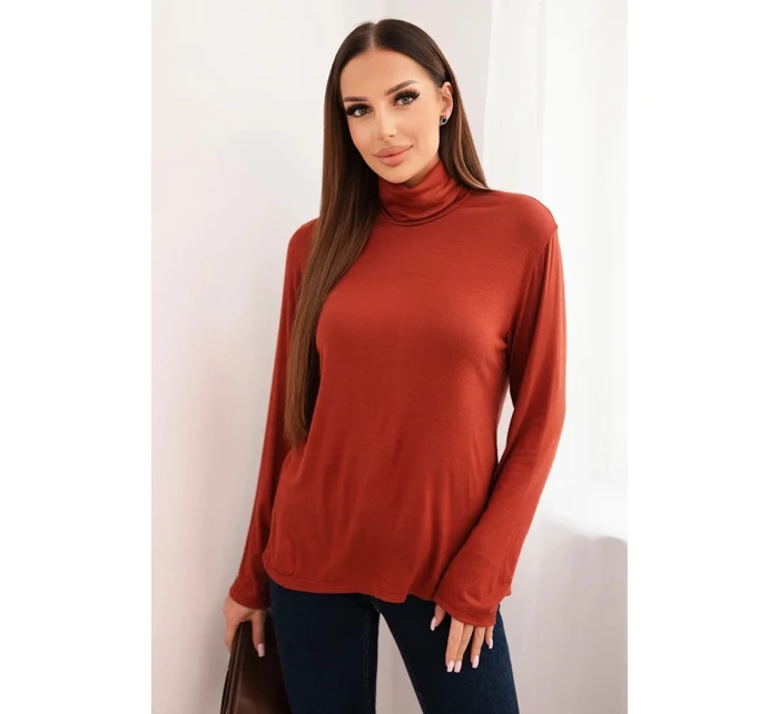 Dámská viskózová blůza s rolákem a dlouhým rukávem hnědá Dámská viskózová blůza s rolákem a dlouhým rukávem hnědá