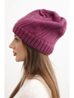 Dámská zimní čepice s vlnou a ozdobou z džetů K480 tmavě fialová