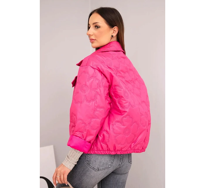 Dámská jarní prošívaná bunda s květinovým vzorem fuchsie