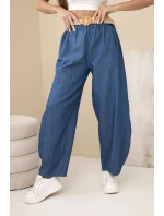 Dámské kalhoty se širokou nohavicí a páskem tmavě džínové Dámské kalhoty se širokou nohavicí a páskem tmavě džínové