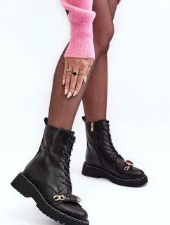 Dámské kožené boty Workery s ozdobou černá model 21635648 - S.Barski