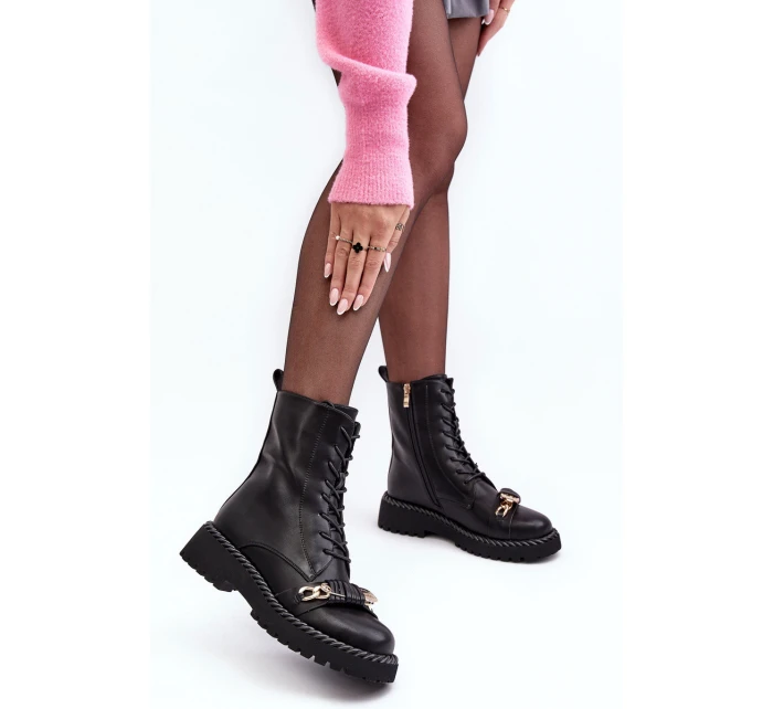 Dámské kožené boty Workery s ozdobou černá SBarski MR870-68