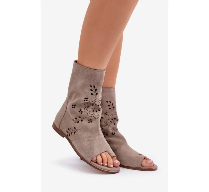 Zazoo 3437 Dámské Semišové Sandály S Hřebínkem Na Zip Beige