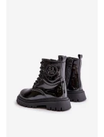 Lakované boty dívčí zateplené kožešinou na zip černé model 21672490 - Boto