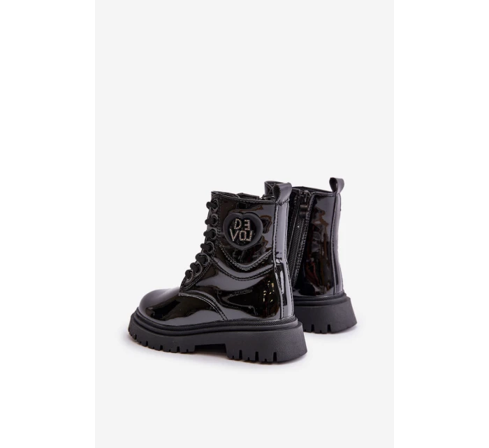 Lakované boty dívčí zateplené kožešinou na zip černé model 21672490 - Boto