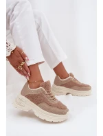 Dámské tenisky s krystaly a beránkovým kožíškem béžové Zarika Dámské tenisky s krystaly a beránkovým kožíškem béžové Zarika