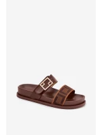 Dámské pantofle s zlatým sponou hnědé Fiorisse