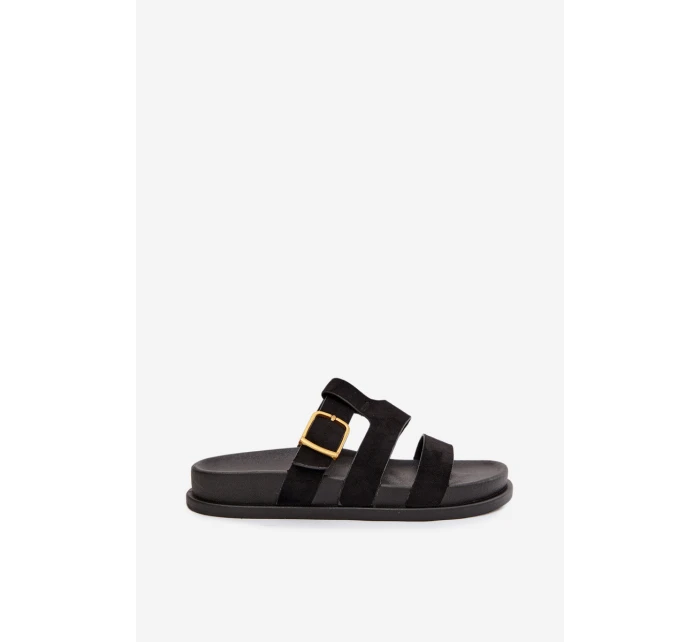 Dámské pantofle s pásky a zlatým Černé model 21919125 - Boto Dámské pantofle s pásky a zlatým Černé model 21919125 - Boto