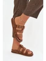 Dámské pantofle s pásky a zlatým sponou, hnědé Ulirissa Dámské pantofle s pásky a zlatým sponou, hnědé Ulirissa