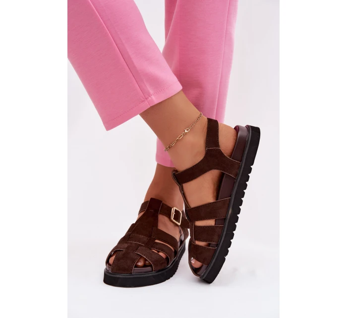 Dámské římské sandály s zlatou sponou na platformě Čokoládová Terelina