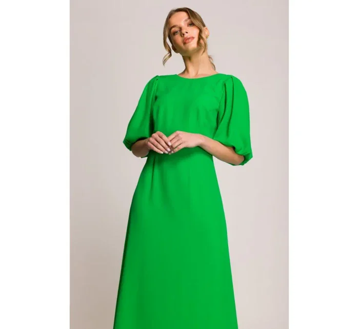 S399 Šaty s puff rukávy - zelené
