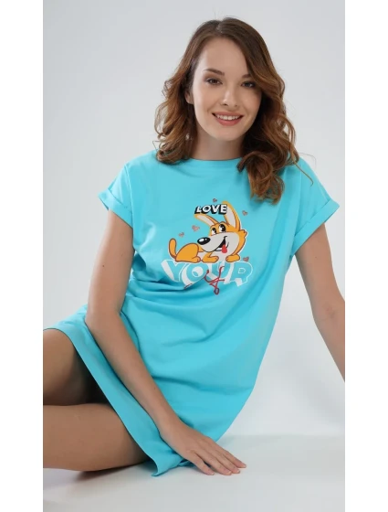 Dámská noční košile s krátkým rukávem Love model 17360693 - Vienetta Dámská noční košile s krátkým rukávem Love model 17360693 - Vienetta