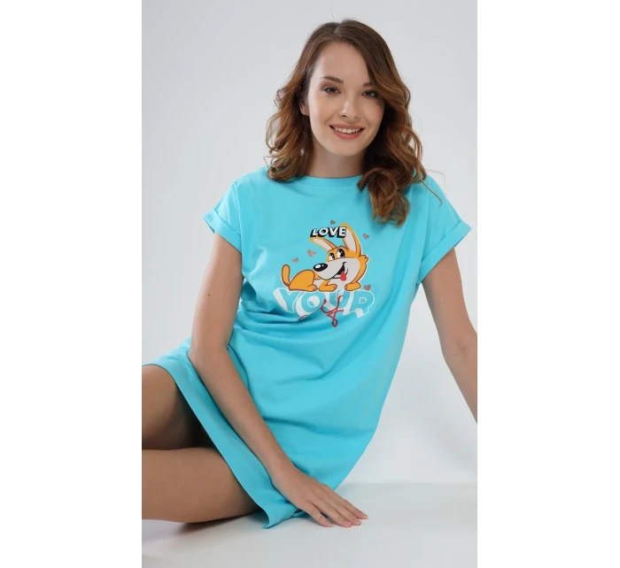 Dámská noční košile s krátkým rukávem Love model 17360693 - Vienetta Dámská noční košile s krátkým rukávem Love model 17360693 - Vienetta