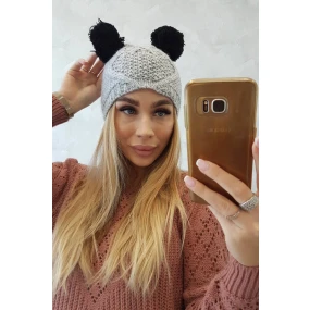 Fleecová čepice 2 bambulky K291 šedá Fleecová čepice 2 bambulky K291 šedá