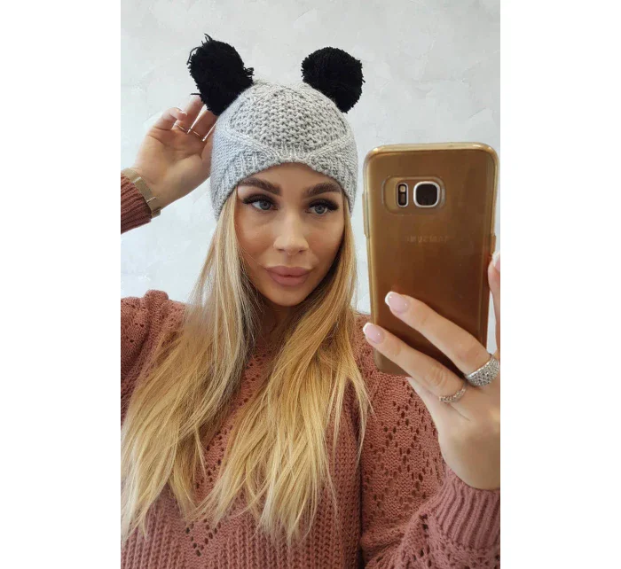 Fleecová čepice 2 bambulky K291 šedá Fleecová čepice 2 bambulky K291 šedá