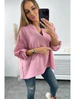 Mušelínová halenka s ohrnutými rukávy tmavě růžová Mušelínová halenka s ohrnutými rukávy tmavě růžová