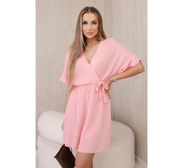 Mušelínové šaty s pasem meruňka