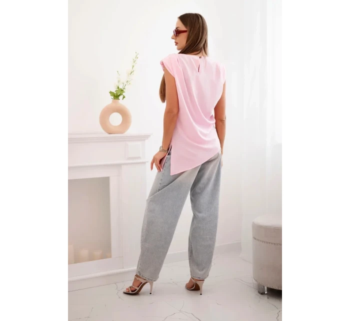 Elegantní dámská halenka s volánky a asymetrickým střihem Candy růžová