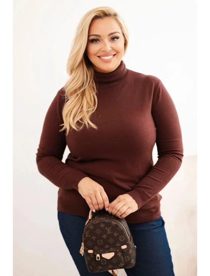 Dámský svetr Plus Size z viskózy model 21321810 střihu hnědý - K-Fashion