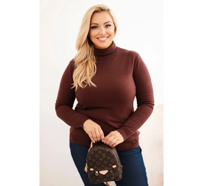 Dámský svetr Plus Size z viskózy model 21321810 střihu hnědý - K-Fashion