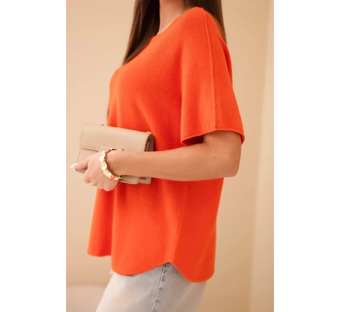 Dámský svetr s krátkým rukávem volného střihu oranžový