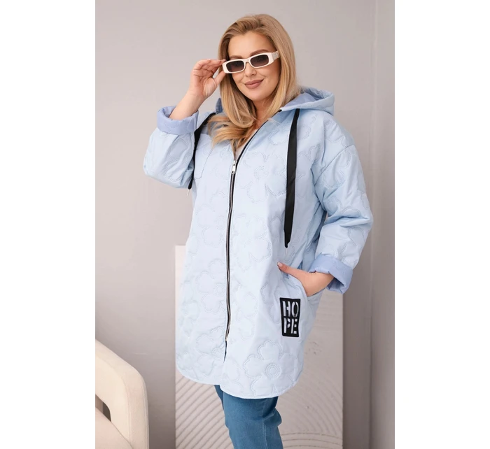 Dámská bunda Plus Size prošívaná s kapucí a nápisem HOPE modrá
