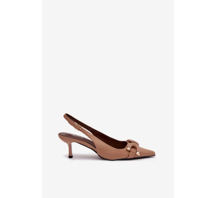 Dámské sandály na podpatku s ozdobným detailem hnědé model 21900459 - Boto
