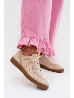 Kožené semišové dámské tenisky s síťovinou model 22027653 Béžové - Zazoo